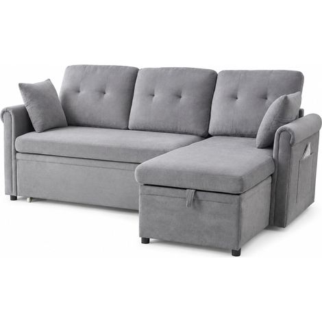 Eckschlafsofa mit Bettfunktion und Stauraum, Chenille grau, wendbar, 206 x 130 x 85 cm (1/5)