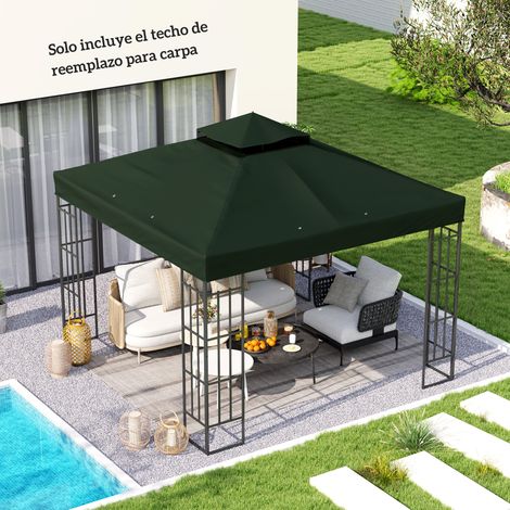 Auvent remplacement 3x3m double toit trous drainage UPF30+ protection uniquement sans cadre, verte