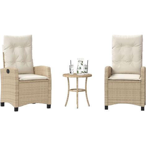 Ensemble de bistro 3 pcs-Salon de jardin bistro avec coussins beige résine tressée 584747 (1/5)