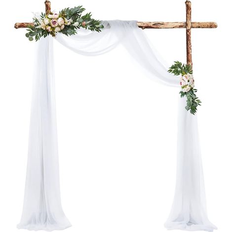 Rideaux en tulle blanc 75 x 600 cm, décoration murale pour arche de mariage, tissu polyester blanc, idéal pour les décorations de fond de cérémonie de mariage ou de fête. (1/5)