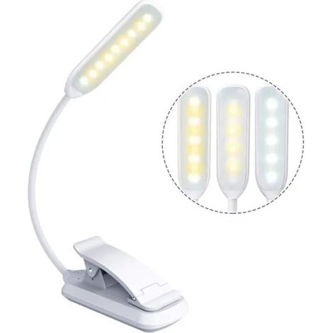 Lampe de Lecture 9 LED Liseuse Clip Rechargeable 360 Cou Flexible 3 Tempratures de Couleur Blanche YYV (1/4)