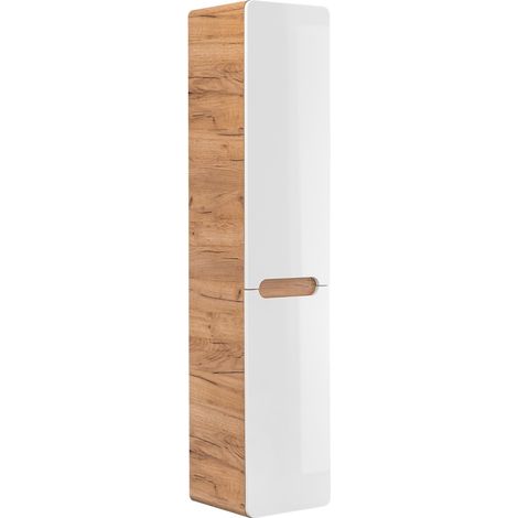 Colonna bagno ERBANO – Rovere chiaro e bianco lucido – 35x68 cm – 2 porte – Da appendere