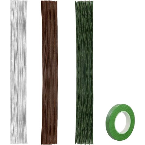 150 Fils pour fleurs, 22 jauge, Fer, Vert Blanc Marron, Bricolage (1/5)