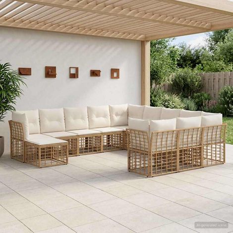 Salon de jardin modulable 12 pièces en poly rotin blanc naturel et crème, 83.9kg - PANGIVO (1/5)