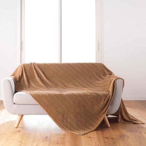 Plaid Flanelle Uni "Arya" 180x220cm Camel (1/4)