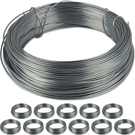 Relaxdays Galvanised Binding Wire, 12x Set, Steel, Thin Garden Wire, Crafting, 50 m Long, 1 mm Thick, Silver, Rustproof