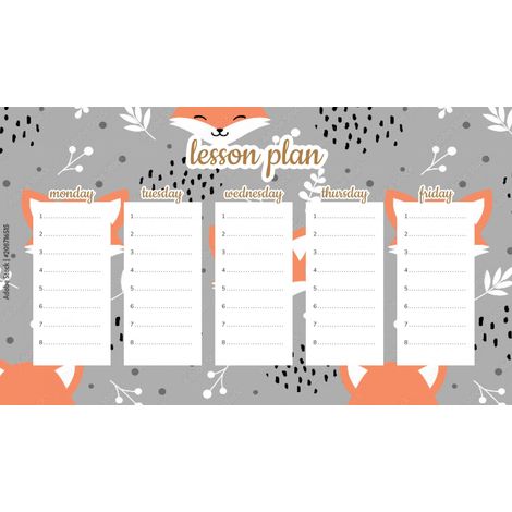 Plan de cours magnétique pour enfants : Renard joyeux 30 x 17,5 cm
