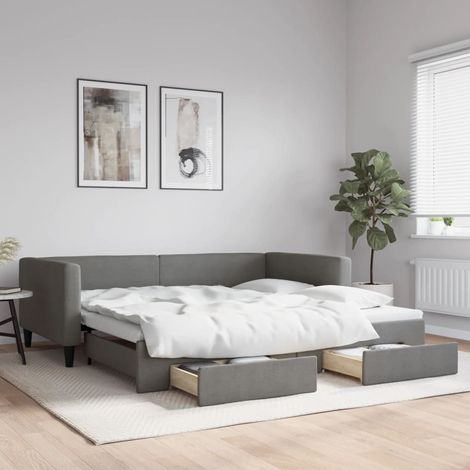 Tagesbett Ausziehbar mit Schubladen Dunkelgrau 100x200 cm Stoff