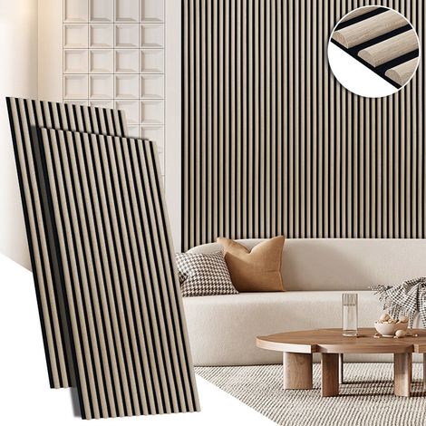Jiubiaz Panel acústico de pared listones madera 120x60 cm, semicircular, roble blanco, fieltro MDF, set 1 piezas, decoración pared (1/5)