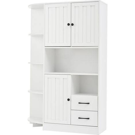 Mueble esquinero de salón blanco 104 x 35 x 155 cm con 3 armarios y 2 cajones (1/5)