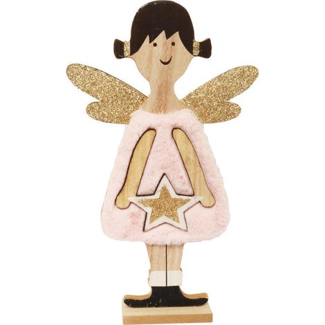 Angelo di legno con pelliccia. Dimensioni: 30 x 19 cm. (1/2)
