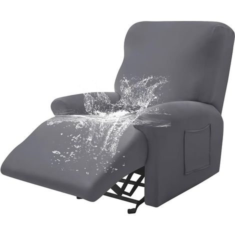 Dehnbarer, wasserdichter Sesselbezug für Liegestühle, einfarbig, rutschfest, Sofabezug mit Seitentasche, waschbarer Möbelschutz für Liegestühle (dunkelgrau, 1-Sitzer)