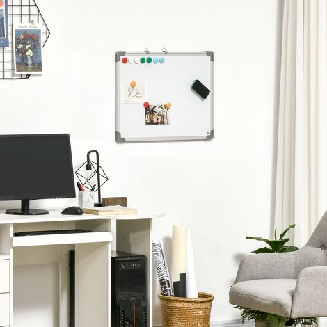 Lavagna magnetica HOMCOM cancellabile a secco con gomma, 4 pennarelli e 10 magneti, 60x45 cm, bianca.