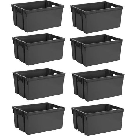 Lot de 8 Bacs Manutention 50 L Superposables et Emboitables - Bacs de Rangement idéal Logistique - Gris Anthracite - Livraison gratuite (1/5)