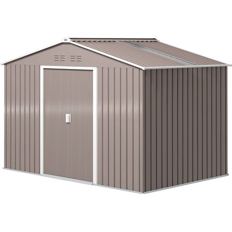 Casetta da giardino da esterno 277 x 195 x 192 cm doppia porta scorrevole ventilazione tetto spiovente moderno in acciaio grigio chiaro 210004036
