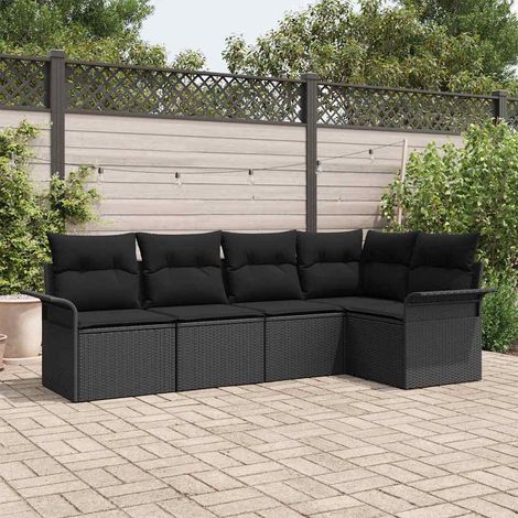 Gartensofa-set mit Speicher 5 pcs Schwarz Poly-Rattan