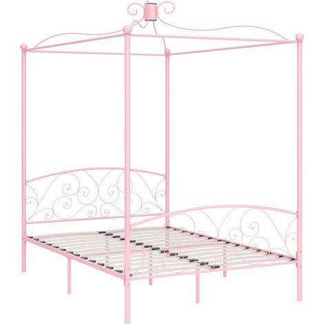 Letto a Baldacchino Rosa in Metallo 140x200 cm vidaXL (1/4)