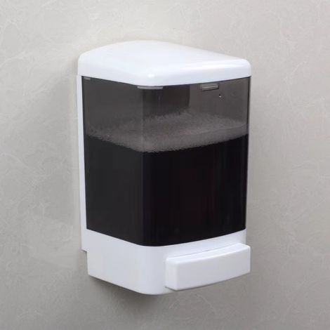 BEBUSINGOTO Dispensador de jabón de pared, 1000 ml, rellenable, pulsador para baño y cocina, blanco-negro (1/5)