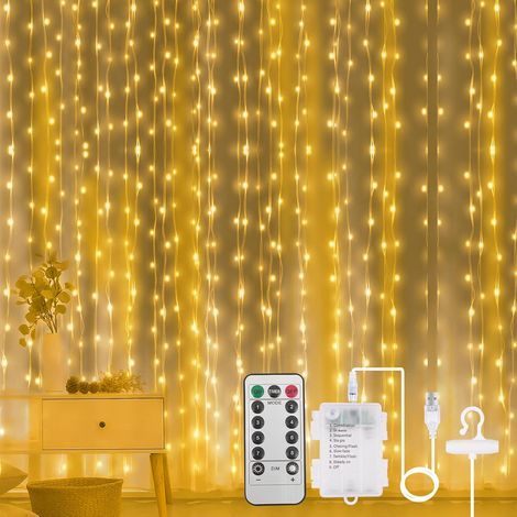 Guirlande Lumineuse Rideau 3m3m, 300 LED Rideau Lumineux, USB+Alimenté Batterie, avec Minuterie (1/5)