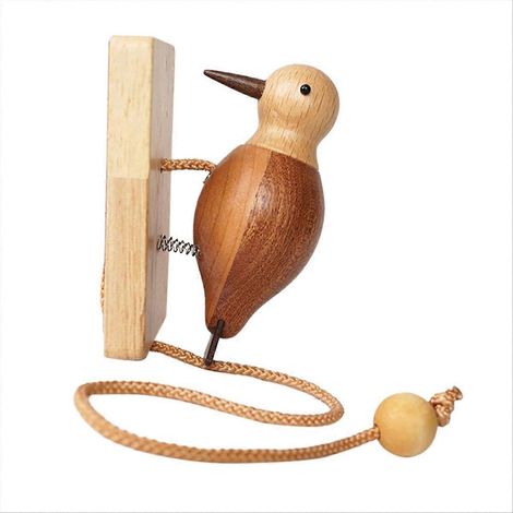 Sonnette de porte en bois en forme de pic-vert pour fenêtre ou mur intérieur - Jouet pour enfants (1/5)