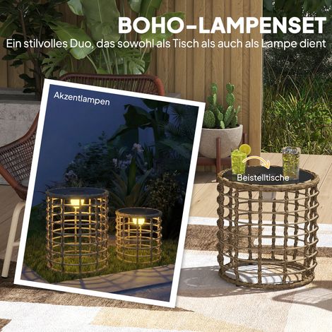 Lampadaire solaire extérieur lot de 2, lampes en rotin avec capteur crépusculaire, éclairage LED bohème étanche IP44 (1/4)