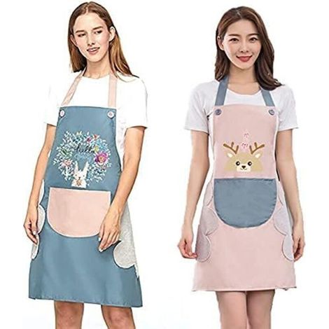 Lot de 2 tabliers de cuisine(bleu et rose) réglables pour homme et femme avec 2 poches pour la maison, le restaurant, l'artisanat, le jardin, le barbecue, l'école, le café (1/4)