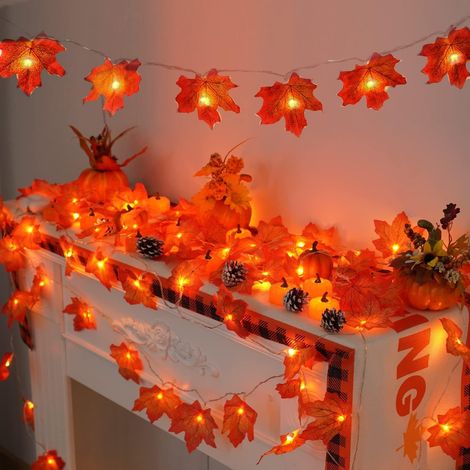 Guirlande lumineuse sur le thème de l'automne (lot de 2, 3 mètres, 20 lumières - à piles - clignotantes) - Thanksgiving - Halloween (1/5)