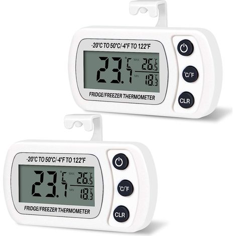 Digital Refrigerator and Freezer Thermometers, Temperature Range -20 to 50°C, Easy-Read LCD Display (White) (1/5)