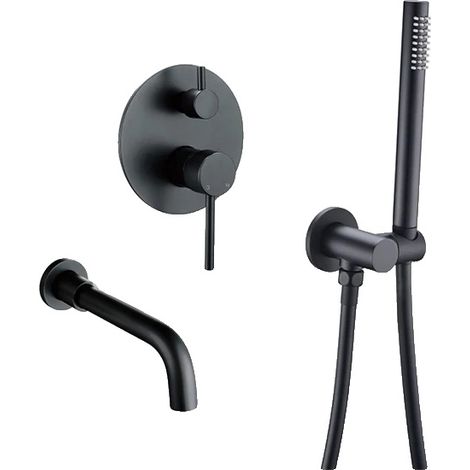 Soffione doccia a doppia azione, montaggio a parete, nero opaco - 210 mm (1/2)