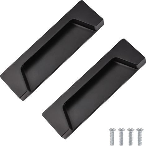 Juego de 2 tiradores empotrados de aleación de zinc de 10,5 cm, color negro mate, para armarios, roperos, librerías, cajones y archivadores, con tornillos de montaje. (1/5)