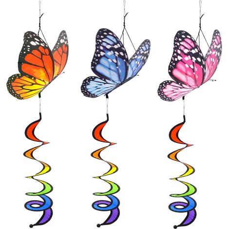 Confezione da 3 girandole a vento a farfalla da 100 cm, turbinii, girandole rotanti, decorazioni per giardino con glitter (1/5)
