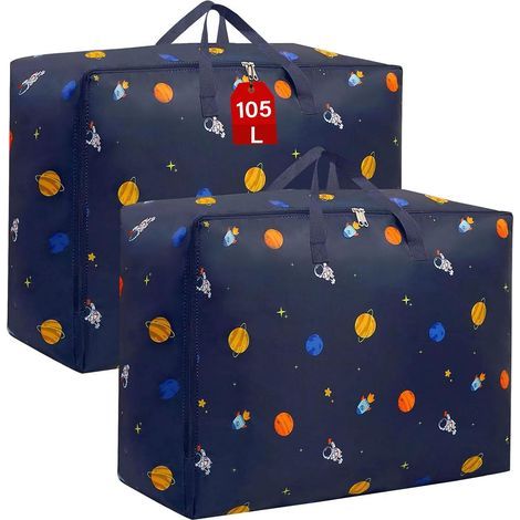 Grand Sac de Rangement 2Pièces, Housse Rangement Couette Vetement Sac Demenagement Sous Lit Penderies Organiseur Pliable épais avec Poignées pour Drap Vêtements Linge Literie Jouet (105L) (1/5)