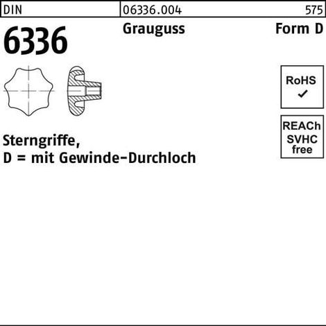 Poignée étoile DIN 6336 FormeD D 63 M10 Fonte grise 10 pièces