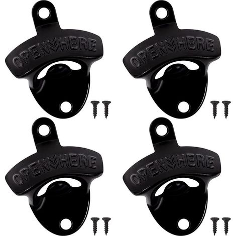 Ouvre-Bouteille Mural, 4pcs Décapsuleur de Bouteilles de Soda Bière avec Vis de Montage Pour Décoration Rustique Vintage Bar Maison Cuisine Cafés et Cave (Noir) (1/5)