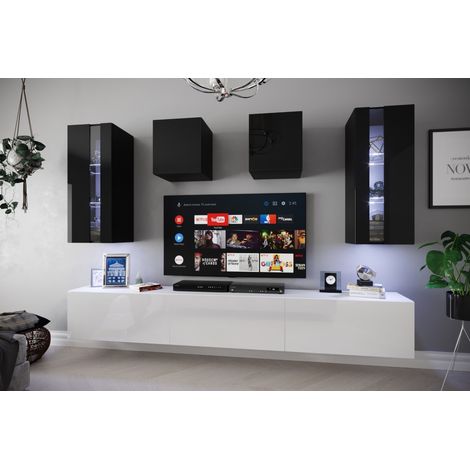 Ensemble meuble TV NEXT 291 AN291-17BW-HG24-1A blanc-noir brillant 249 cm