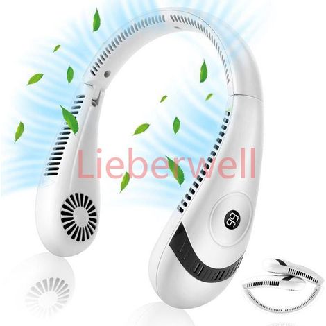 Ventilateur USB , Ventilateur de Cou Portable avec Affichage LED, Ventilateur de Cou Pliable Batterie 5000mAh, Blanc (1/5)