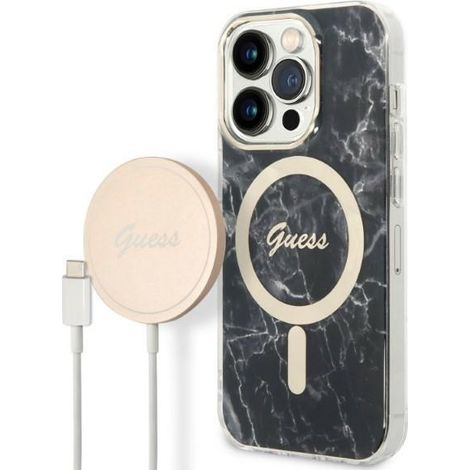 Funda Guess Marble MagSafe para iPhone 14 Pro, color negro. (1/5)