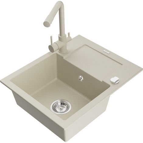 Mexen Enzo 1 Becken-Granitspüle mit Abtropffläche und Mischbatterie Duero, Beige - 6506-69-671600-69 (1/5)