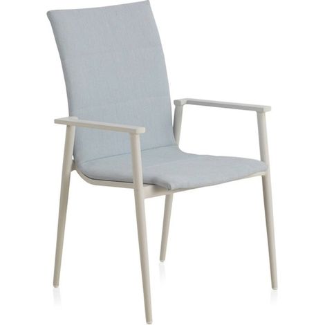 x4 Fauteuil aluminium blanc assise bleu clair confort extérieur empilable - Bleu clair et blanc lumineux (1/5)