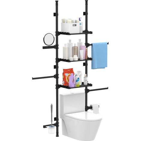 FIANAO - Meuble de rangement de salle de bain 3 étagère - Acier au carbone de qualité supérieure - Dimensions : 25 x 50 x 298 cm - Installation sans perçage (1/5)