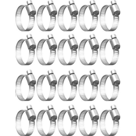 Collier de serrage en acier inoxydable 304 pour tuyau de 18 à 32 mm, lot de 20 (1/4)