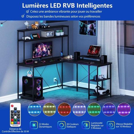 Pour le gaming ou le travail, bureau d'angle avec rangement et éclairage LED pour un espace bien organisé (1/5)