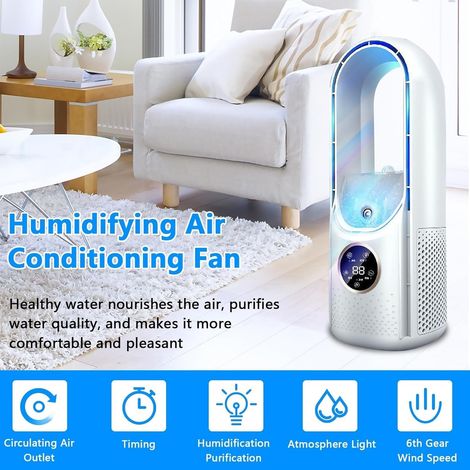 Mini climatiseur, mobile sans évacuation, silencieux, d'humidification, 6 vitesses, USB-C, Convient pour les voyages, bureau, Blanc (1/4)