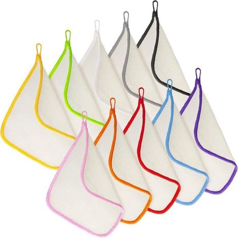 Gants exfoliants en luffa - Lot de 10 pièces - Exfoliation corps et visage - Matériau nylon - Dimensions 27x23 cm (1/5)