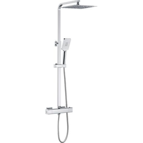 Colonna doccia idromassaggio AICA ITALY con rubinetto termostatico, soffione doccia a pioggia 25x25cm in acciaio inox, cromato lucido