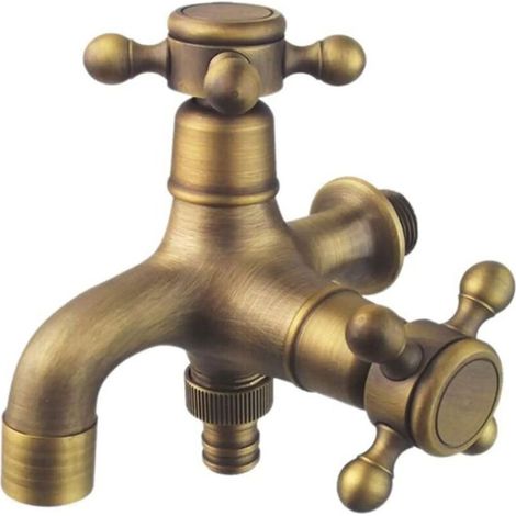 Robinet de jardin vintage en laiton 1/2' – Double drainage – Bec interchangeable – Pour machines à laver et évier en cuivre (1/4)