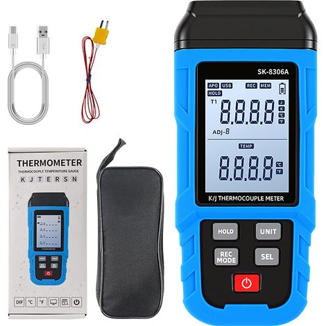 Thermomètre numérique à thermocouple de type KJ, haute température, avec mémoire de 5999 données, batterie lithium rechargeable USB offrant jusqu'à 60 h d'autonomie, horodatage, pour applications indu (1/5)