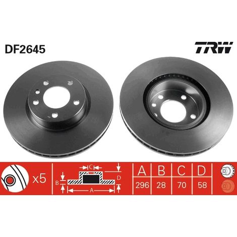 Lot de 2 Disques de frein TRW Automotive DF2645 OPEL 5 69 016 5 69 044 5 69 045