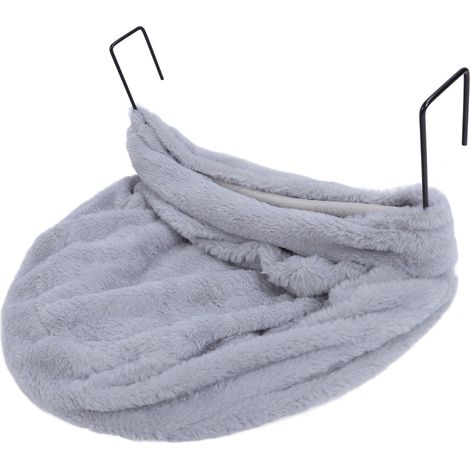 Hamac pour chat en forme de S, peluche douce et chaude, gain de place et confort optimal, gris, idéal pour l'intérieur. (1/5)