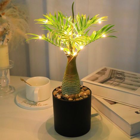 Sollbry Lampe Les palmiers Simulation Feuille Ronde Eucalyptus Plante en Pot avec Lumière LED Alimentation USB Veilleuse d'Ambiance Convient pour Salon Rebord (1/5)